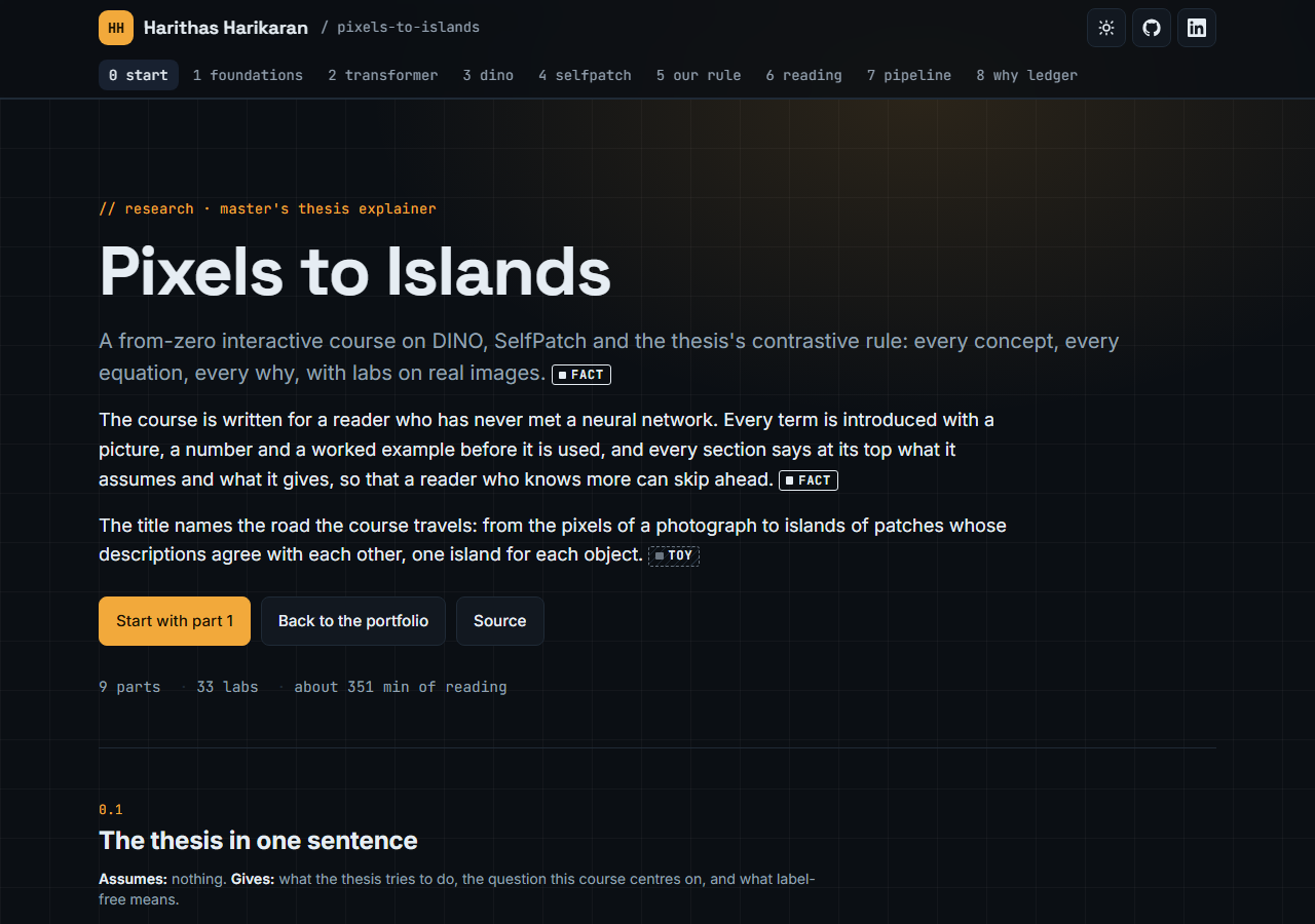 Start page of the Pixels to Islands course