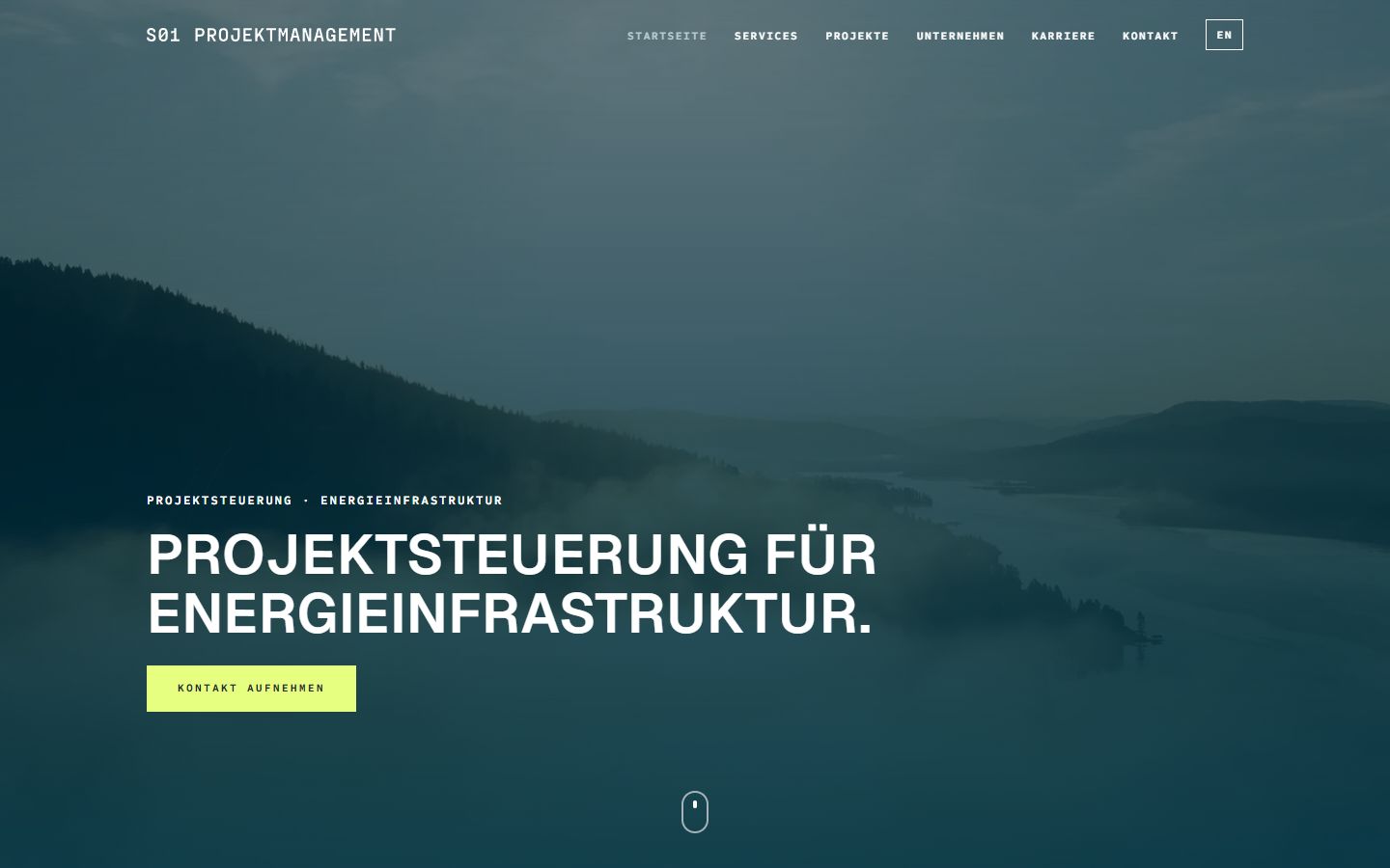Screenshot of one S01 website redesign demo with a full-screen hero
